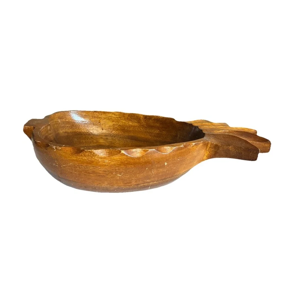 Pineapple Bowl‎ Monkey Pod Wood Carved Tray Dish Hawaii Vintage